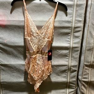 NWT Garmol Peach one piece lace lingerie with tie